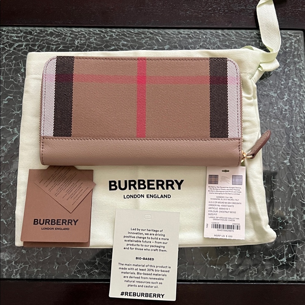 🆕 Burberry Beige and Pink Zip-Around Wallet - Picture 8 of 9
